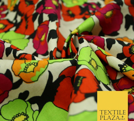 Ivory Black Artsy Floral Tribal Printed 100% Cotton Poplin Dress Fabric 59" 5537