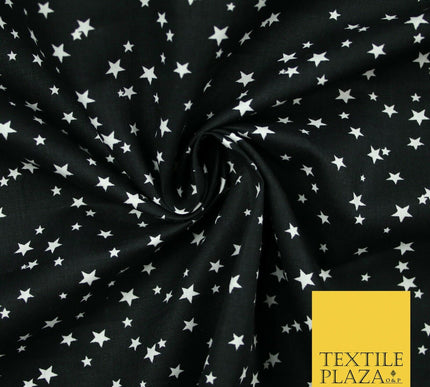 Black Multi Galaxy of Stars Printed 100% Cotton Poplin Dress Fabric 59" 5536