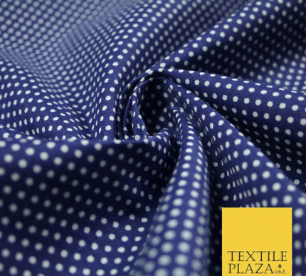 Navy Blue White Pin Dot Spot Printed 100% Cotton Poplin Dress Fabric 59" 5538