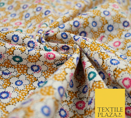 Mustard Floral Daisy Pin Dot Printed 100% Cotton Poplin Dress Fabric 59" 5534