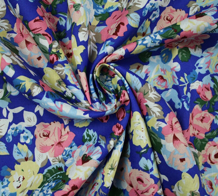 Rose Floral Bunch Printed 100% Cotton Poplin Summer Dress Fabric Material 59"
