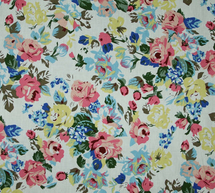 Rose Floral Bunch Printed 100% Cotton Poplin Summer Dress Fabric Material 59"