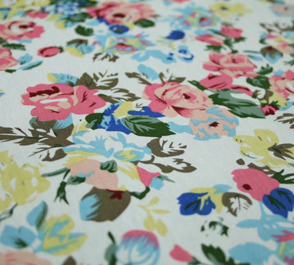 Rose Floral Bunch Printed 100% Cotton Poplin Summer Dress Fabric Material 59"