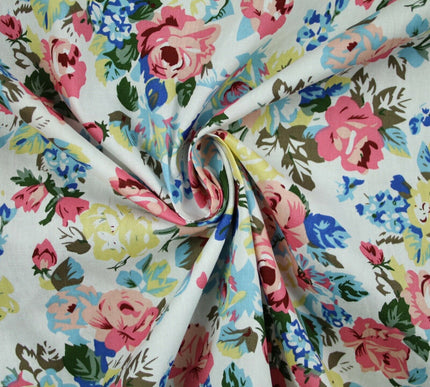 Rose Floral Bunch Printed 100% Cotton Poplin Summer Dress Fabric Material 59"