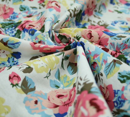 Rose Floral Bunch Printed 100% Cotton Poplin Summer Dress Fabric Material 59"