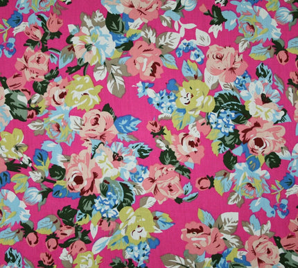 Rose Floral Bunch Printed 100% Cotton Poplin Summer Dress Fabric Material 59"