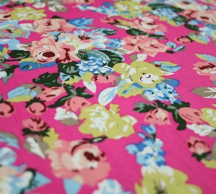 Rose Floral Bunch Printed 100% Cotton Poplin Summer Dress Fabric Material 59"