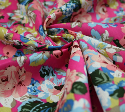 Rose Floral Bunch Printed 100% Cotton Poplin Summer Dress Fabric Material 59"
