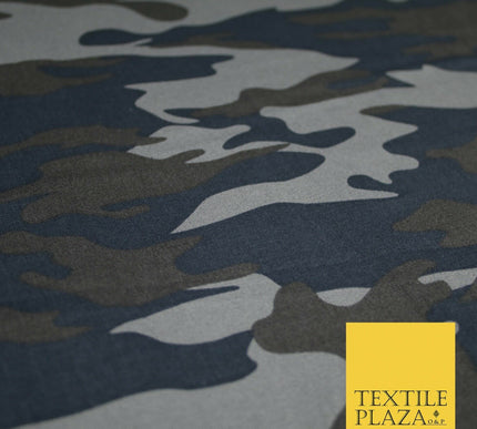 Navy Blue Grey Brown Camouflage Cotton Drill Fabric Army Military Camo 59" 5549