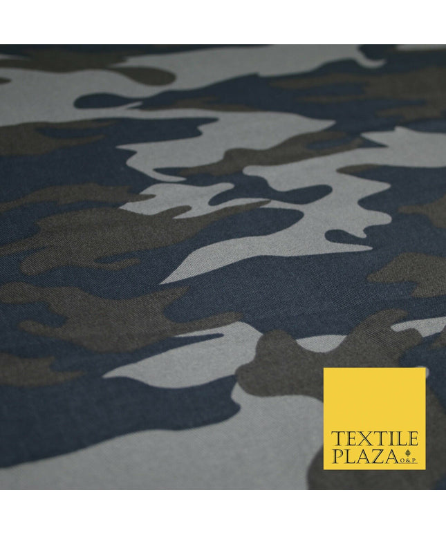 Navy Blue Grey Brown Camouflage Cotton Drill Fabric Army Military Camo 59" 5549