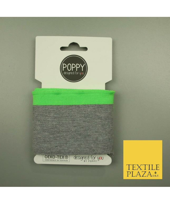 Marl Grey Lime Green Edged CUFFING - OEKO-TEX - RIBBED KNIT Cotton Stretch CF9