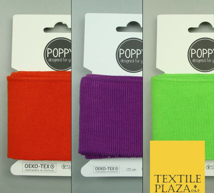 3 COLOURS - Readymade Plain CUFFING - OEKO-TEX - RIBBED KNIT Cotton Stretch