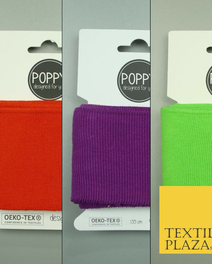 3 COLOURS - Readymade Plain CUFFING - OEKO-TEX - RIBBED KNIT Cotton Stretch