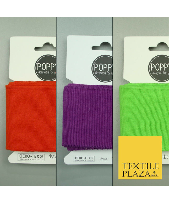 3 COLOURS - Readymade Plain CUFFING - OEKO-TEX - RIBBED KNIT Cotton Stretch