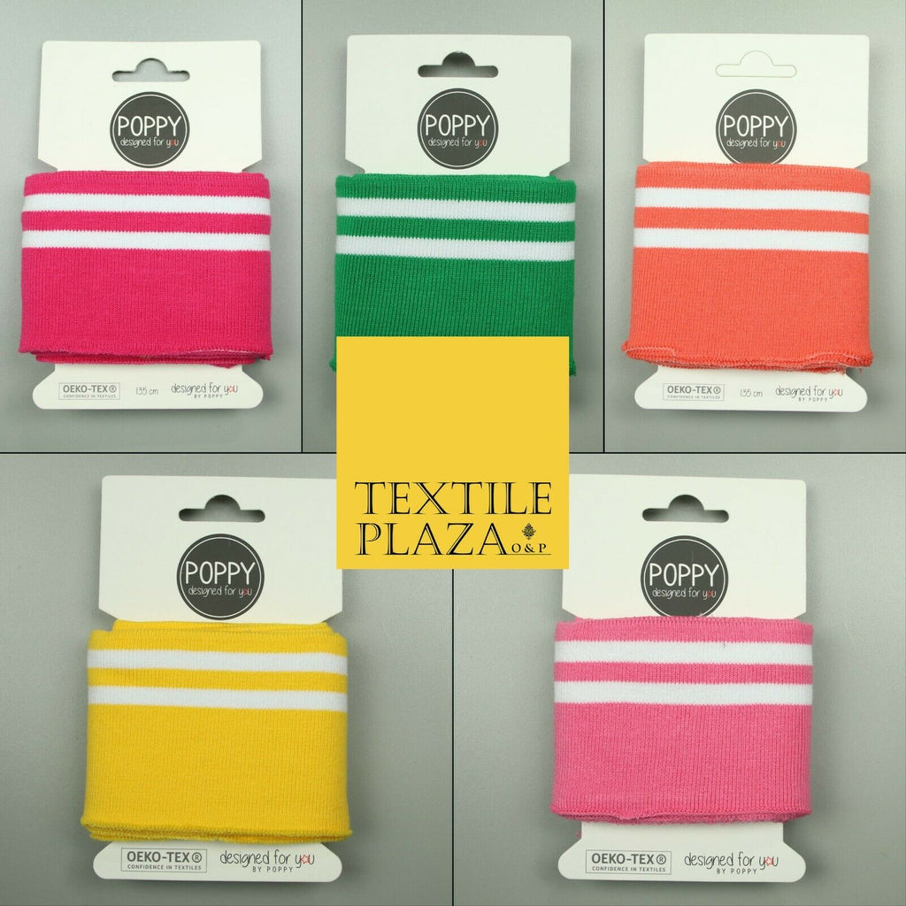 5 COLOURS - Readymade Striped CUFFING - OEKO-TEX - RIBBED KNIT Cotton Stretch