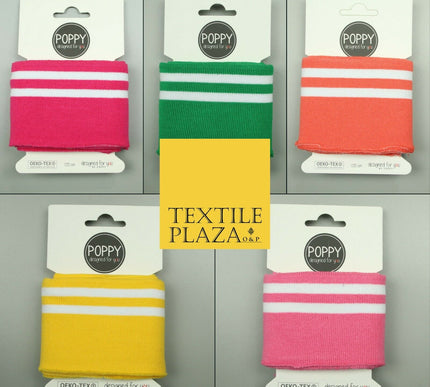 5 COLOURS - Readymade Striped CUFFING - OEKO-TEX - RIBBED KNIT Cotton Stretch