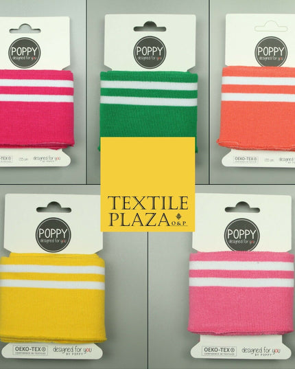 5 COLOURS - Readymade Striped CUFFING - OEKO-TEX - RIBBED KNIT Cotton Stretch
