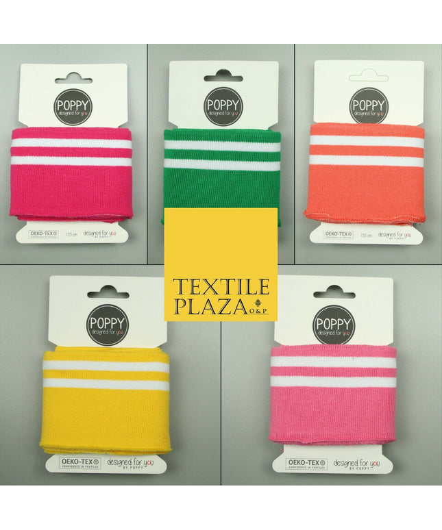 5 COLOURS - Readymade Striped CUFFING - OEKO-TEX - RIBBED KNIT Cotton Stretch