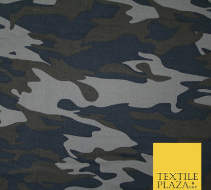 Navy Blue Grey Brown Camouflage Cotton Drill Fabric Army Military Camo 59" 5549