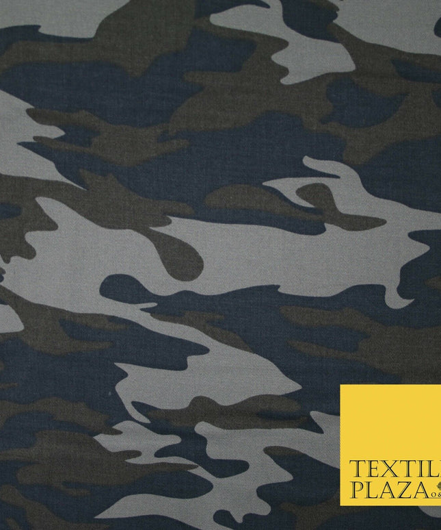 Navy Blue Grey Brown Camouflage Cotton Drill Fabric Army Military Camo 59" 5549