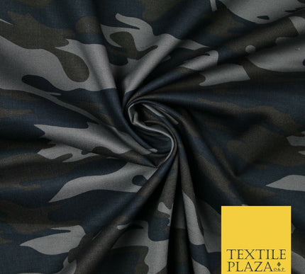 Navy Blue Grey Brown Camouflage Cotton Drill Fabric Army Military Camo 59" 5549