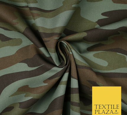 Sage Green Brown Khaki Camouflage Cotton Drill Fabric Army Military Camo 59"5551