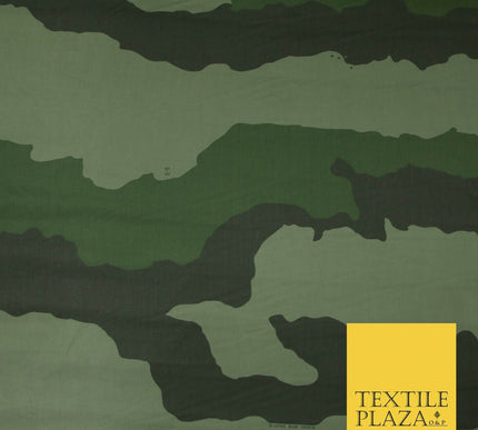 Green Oversized Wave Camouflage Cotton Fine Canvas Fabric Army Military Camo 59"