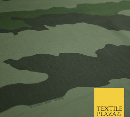 Green Oversized Wave Camouflage Cotton Fine Canvas Fabric Army Military Camo 59"