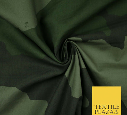 Green Oversized Wave Camouflage Cotton Fine Canvas Fabric Army Military Camo 59"