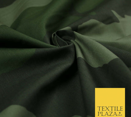 Green Oversized Wave Camouflage Cotton Fine Canvas Fabric Army Military Camo 59"