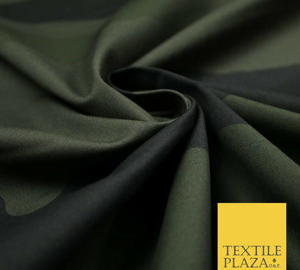 Green Oversized Wave Camouflage Cotton Fine Canvas Fabric Army Military Camo 59"