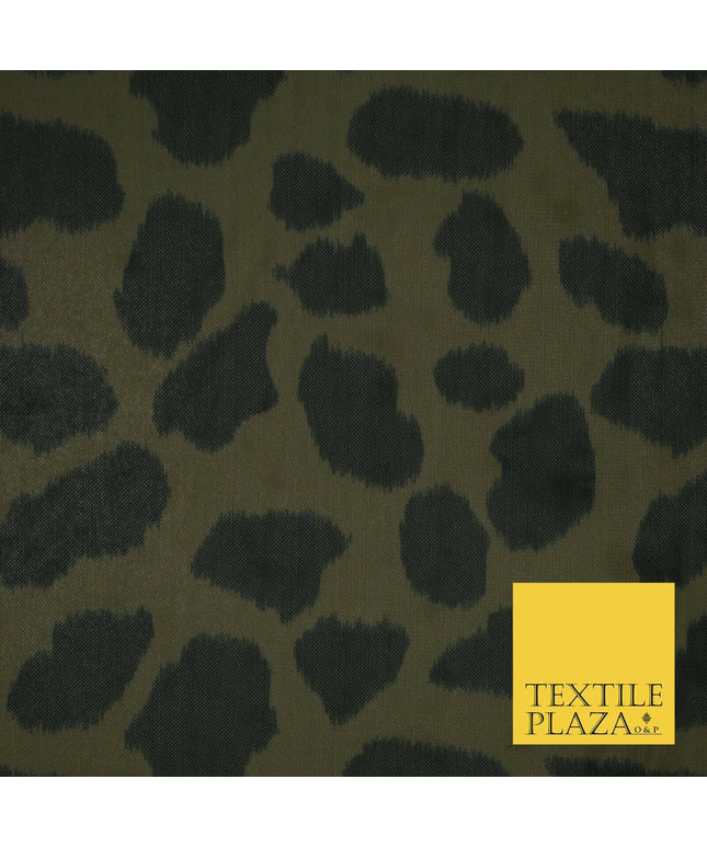 Brown Khaki Animal Leopard Cheetah Printed Power Mesh Net Stretch Fabric 5579