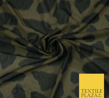 Brown Khaki Animal Leopard Cheetah Printed Power Mesh Net Stretch Fabric 5579