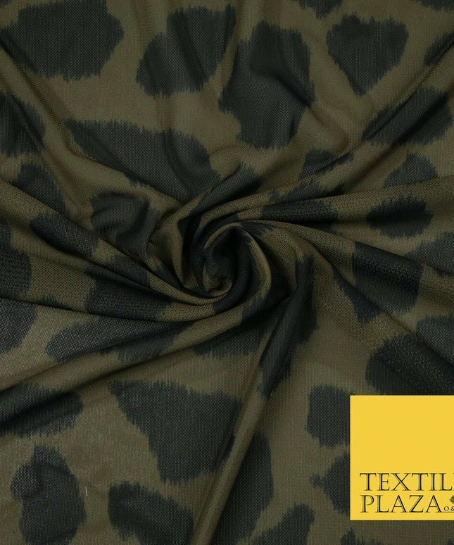 Brown Khaki Animal Leopard Cheetah Printed Power Mesh Net Stretch Fabric 5579