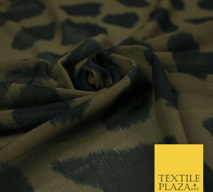 Brown Khaki Animal Leopard Cheetah Printed Power Mesh Net Stretch Fabric 5579