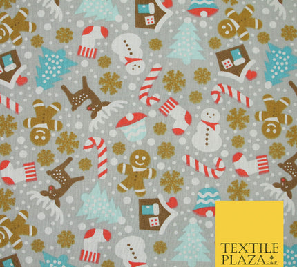 Festive Snowman Reindeer Christmas Printed Poly Cotton Fabric Polycotton 45"