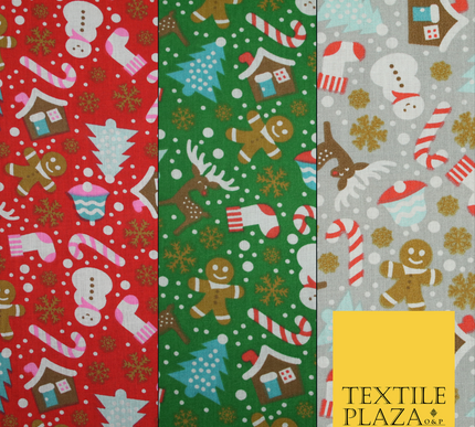 Festive Snowman Reindeer Christmas Printed Poly Cotton Fabric Polycotton 45"