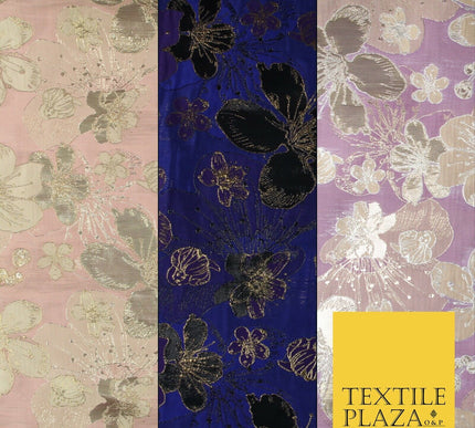 Luxury Textured Metallic Gold Floral Pansy Bloom Brocade Jacquard Dress Fabric