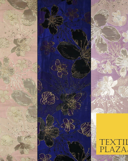 Luxury Textured Metallic Gold Floral Pansy Bloom Brocade Jacquard Dress Fabric