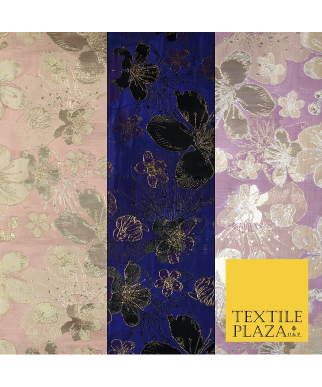 Luxury Textured Metallic Gold Floral Pansy Bloom Brocade Jacquard Dress Fabric