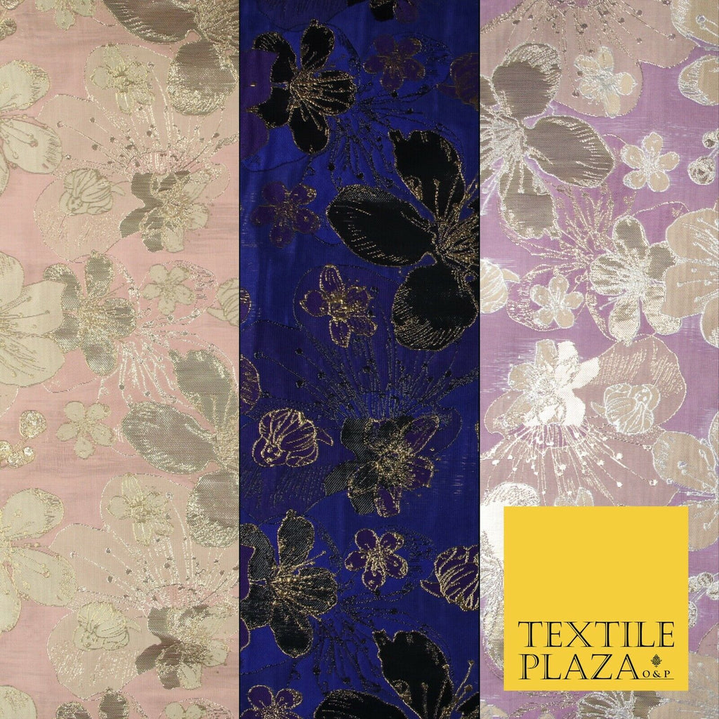 Luxury Textured Metallic Gold Floral Pansy Bloom Brocade Jacquard Dress Fabric