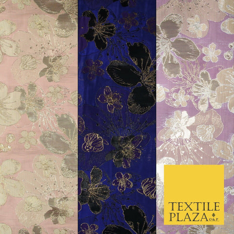 Luxury Textured Metallic Gold Floral Pansy Bloom Brocade Jacquard Dress Fabric