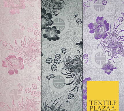 Pastel Oriental Floral Shou Chinese Brocade Floral Satin Jacquard Fabric 58"