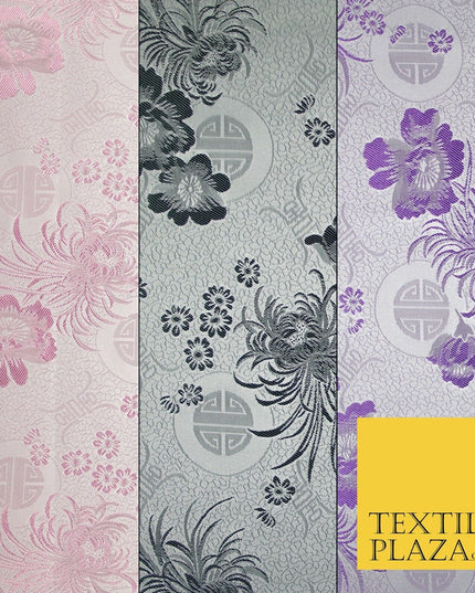 Pastel Oriental Floral Shou Chinese Brocade Floral Satin Jacquard Fabric 58"