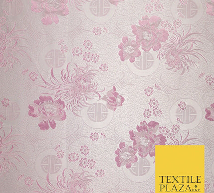 Pastel Oriental Floral Shou Chinese Brocade Floral Satin Jacquard Fabric 58"