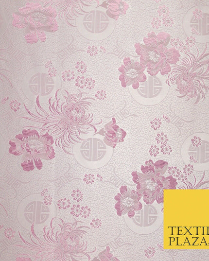 Pastel Oriental Floral Shou Chinese Brocade Floral Satin Jacquard Fabric 58"