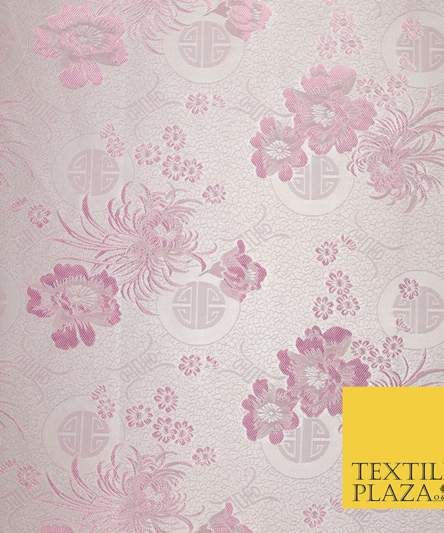 Pastel Oriental Floral Shou Chinese Brocade Floral Satin Jacquard Fabric 58"