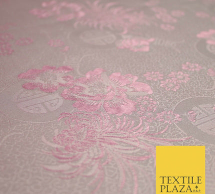Pastel Oriental Floral Shou Chinese Brocade Floral Satin Jacquard Fabric 58"