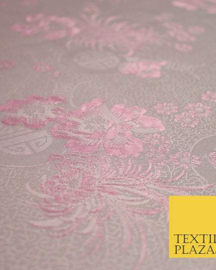 Pastel Oriental Floral Shou Chinese Brocade Floral Satin Jacquard Fabric 58"