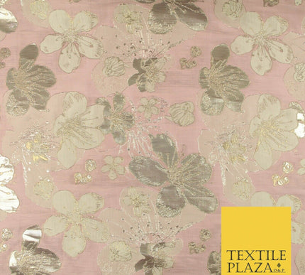 Luxury Textured Metallic Gold Floral Pansy Bloom Brocade Jacquard Dress Fabric